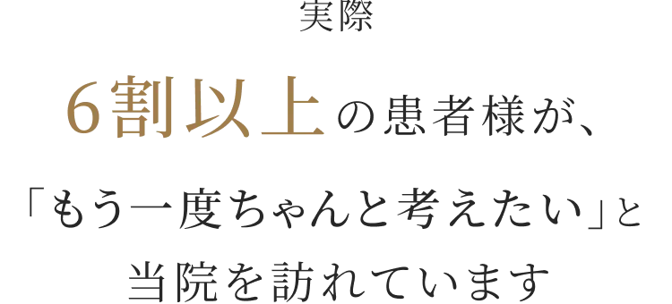 実際6割以上の患者様が、「もう一度ちゃんと考えたい」と当院を訪れています